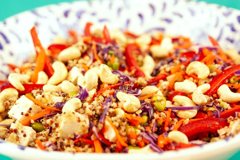 Rainbow Veggie Bowl with quinoa and roasted vegetables